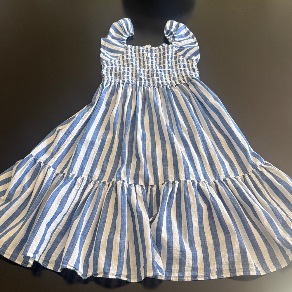 Crewcuts Blue and White Striped Jcrew Girls kids size 12 Ruffle Dress - Picture 3 of 6